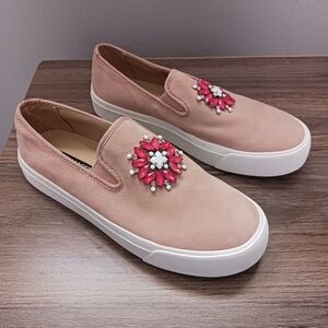 Karl Lagerfeld Ryann Crystal Embellished Slip-On Sneaker - Blush Pink